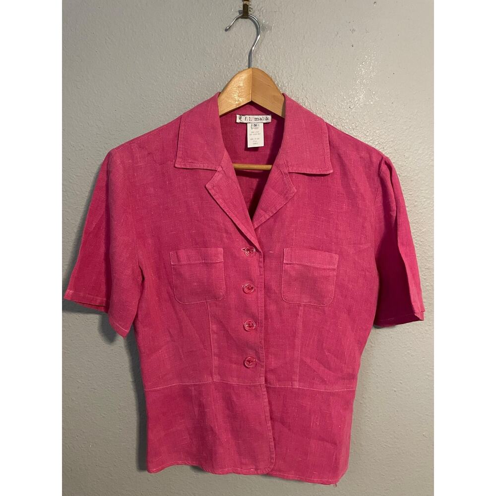 Vintage F.l. Malik Button Up Shirt Womens Small Pink Linen Lagenlook 90s